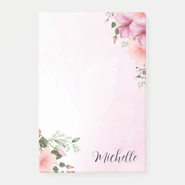 Notas Post-it® Flores de acuarela rosa personalizadas (Anverso)