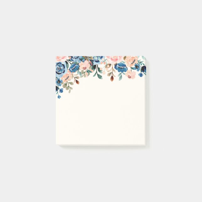 Notas Post-it® Flores de acuarela rosa y azul (Anverso)