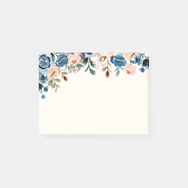 Notas Post-it® Flores de acuarela rosa y azul (Anverso)