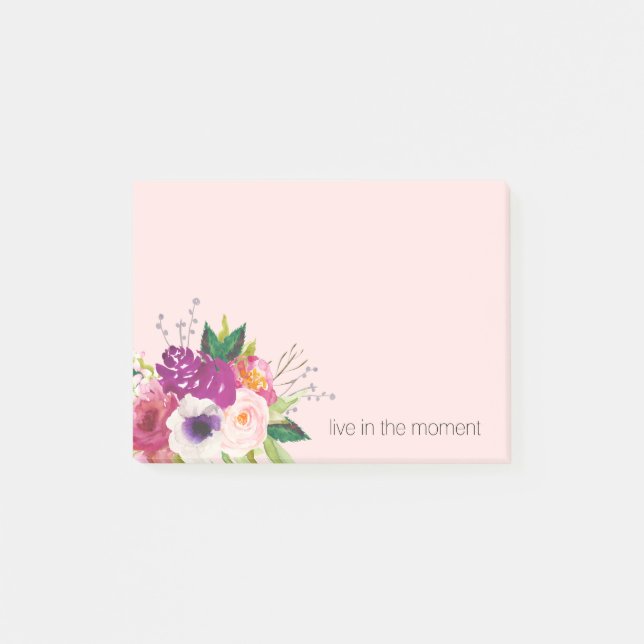 Notas Post-it® Flores de acuarela rosadas púrpura (Anverso)