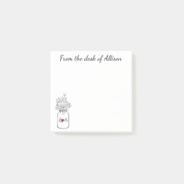 Notas Post-it® Flores de amor de corazón rojo rustico floral maso