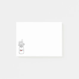 Notas Post-it® Flores de amor de corazón rojo rustico Mason Jar