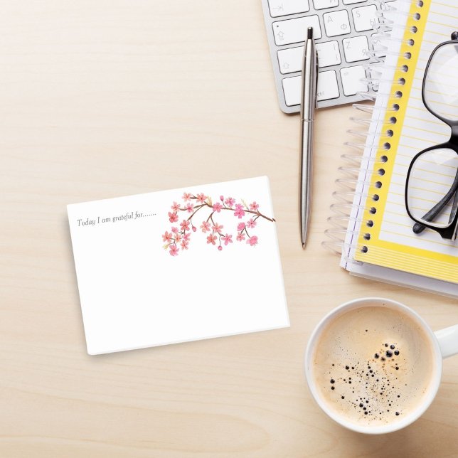 Notas Post-it® Flores de cerezo acuarela Hoy estoy para... (Counting blessings. Express gratitude with 'I am grateful for...' post-it note.)