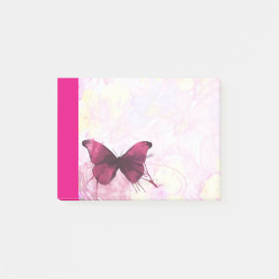 Notas Post-it® Flores de color rosa y amarillo con mariposa