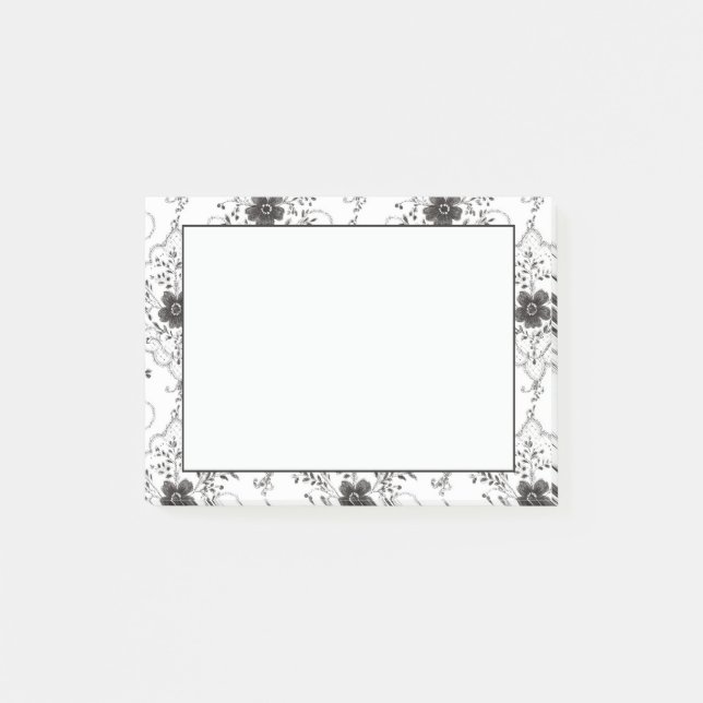 Notas Post-it® Flores de encaje falso blanco negro (Anverso)
