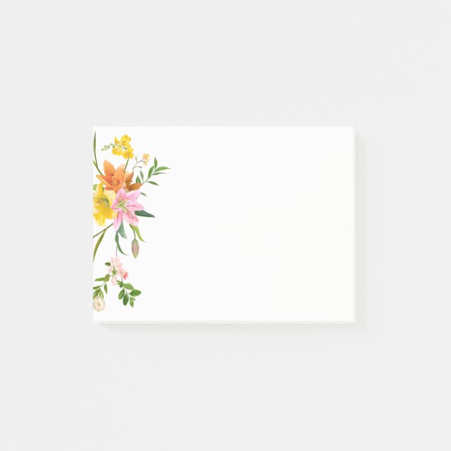 Notas Post-it® Flores de flores de lirio - rosa, Naranja amarillo (Anverso)