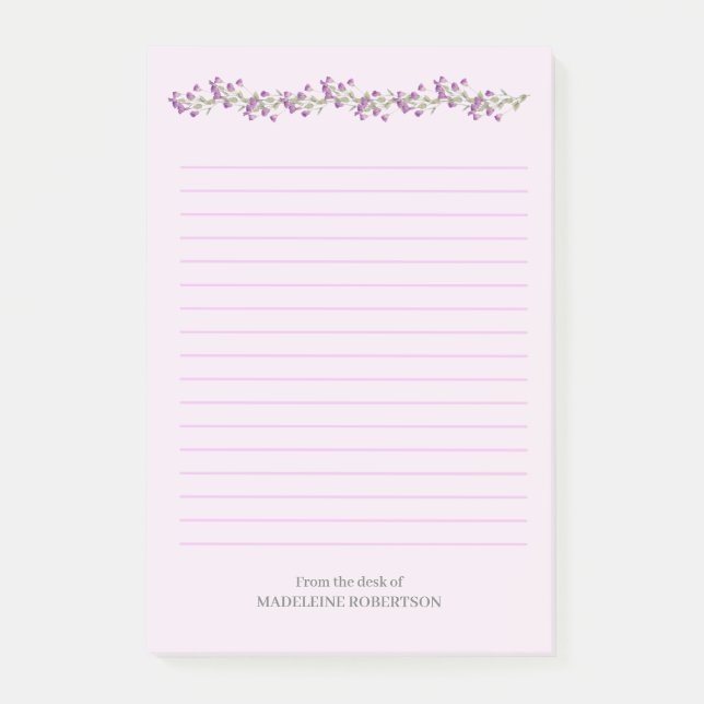 Notas Post-it® Flores de lavanda personalizadas con el nombre Pos (Anverso)