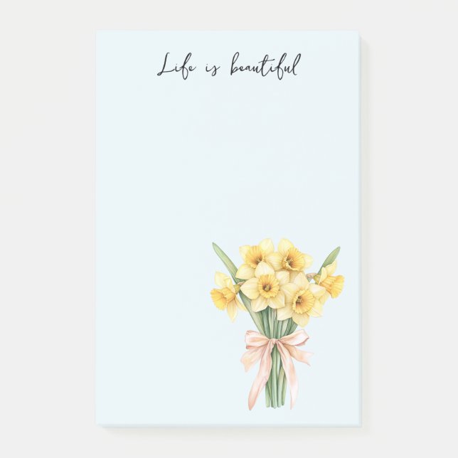 Notas Post-it® Flores de narciso amarillo lazo de melocotón (Anverso)