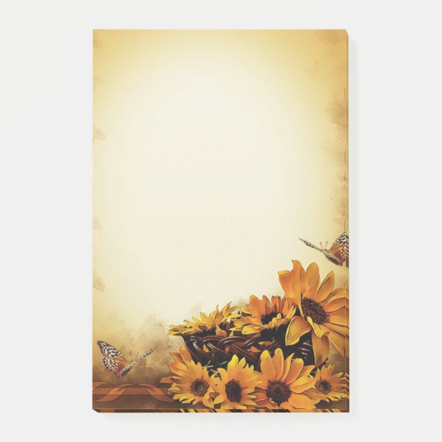 Notas Post-it® Flores de sol y mariposas (Anverso)