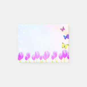 Notas Post-it® Flores de tulipán violeta y mariposas