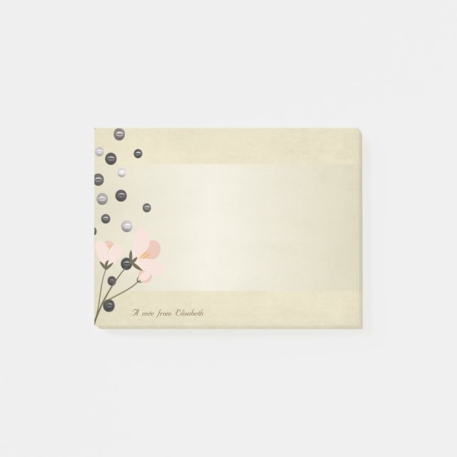 Notas Post-it® Flores Elegantes, Perlas, Personalizadas (Anverso)