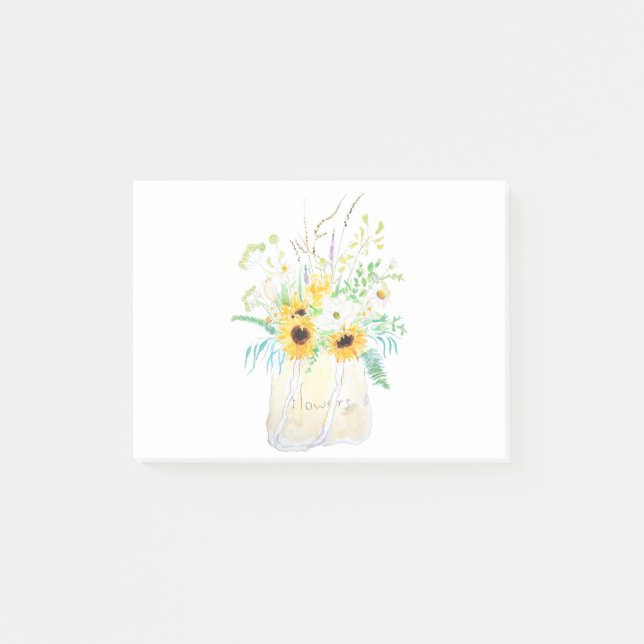 Notas Post-it® flores en un cuadro acuático de tote (Anverso)