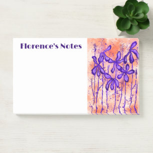 Notas Post-it® Flores entintadas moradas y Naranjas