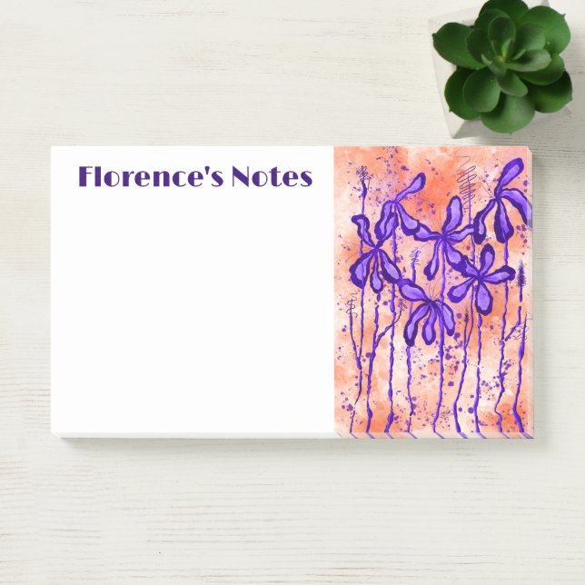 Notas Post-it® Flores entintadas moradas y Naranjas (Oficina)