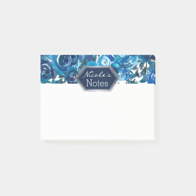 Notas Post-it® Flores Florales Índigo Azul Elegantes Chic Boda (Anverso)