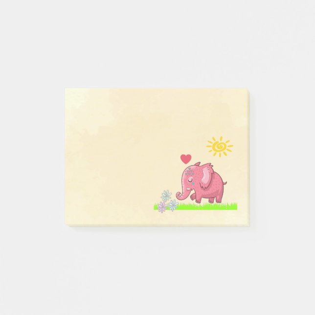 Notas Post-it® Flores humeantes de elefante rosa lindo (Anverso)