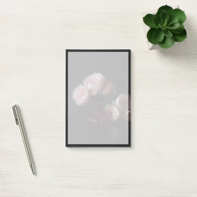 Notas Post-it® Flores | Peonías rosadas pálidas en grano (Oficina)