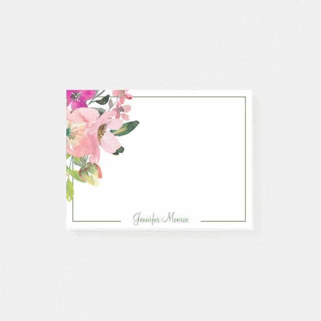 Notas Post-it® Flores personalizadas de acuarela rosa (Anverso)