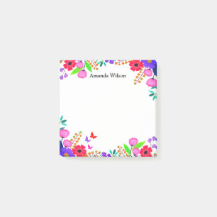 Notas Post-it® Flores Púrpuras Rojas Elegantes Y Mariposa