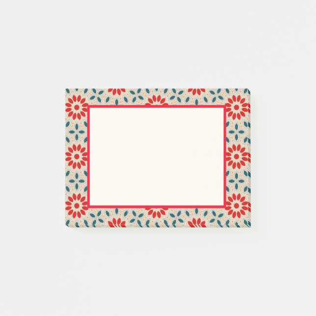 Notas Post-it® Flores rojas de arte popular y hojas verdes (Anverso)