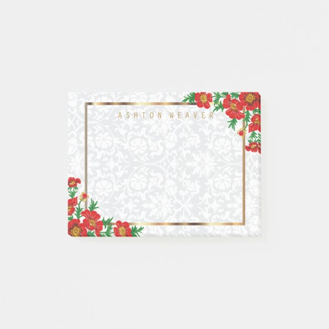 Notas Post-it® Flores rojas elegantes de la amapola (Anverso)
