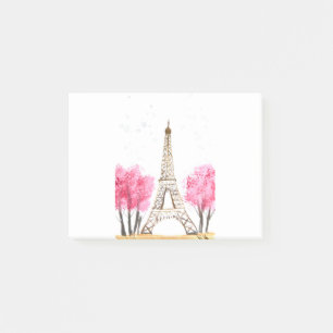 Notas Post-it® Flores rosa elegantes acuarela Torre Eiffel París