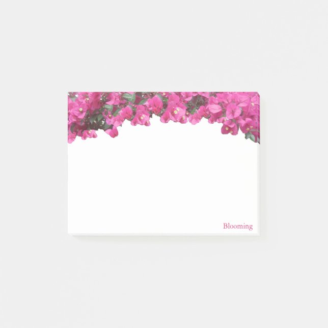 Notas Post-it® Flores rosadas magenta tropicales sobre blanco (Anverso)