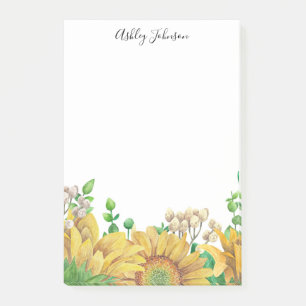 Notas Post-it® Flores rusticas anota. Floral acuarela. Girasol