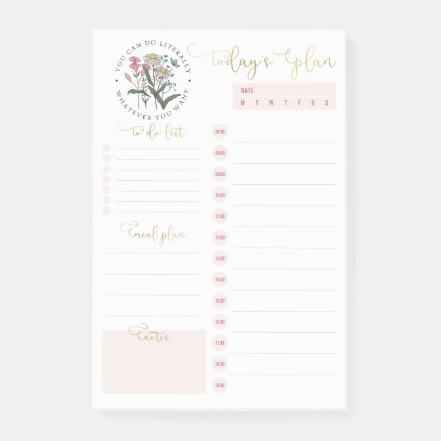 Notas Post-it® Flores Salvajes Pink Gold Daily Planning To Do Lis (Anverso)
