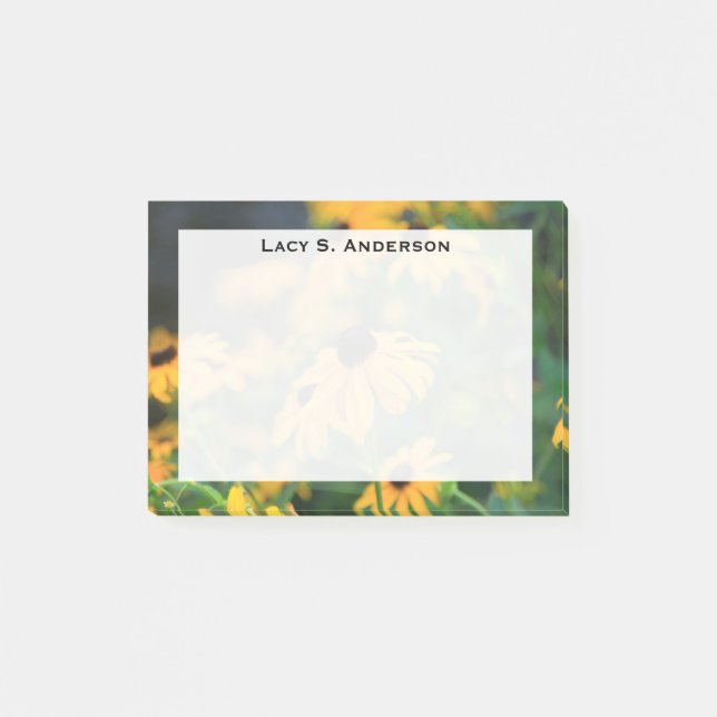 Notas Post-it® Flores Susan amarilla de ojos negros monogramo (Anverso)