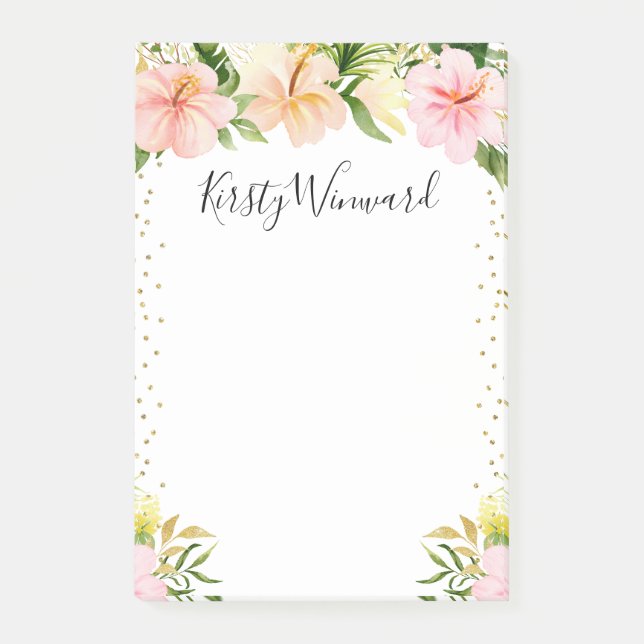 Notas Post-it® Flores Tropicales Acuarela Confeti Dorado (Anverso)