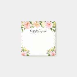 Notas Post-it® Flores Tropicales Acuarela Confeti Dorado