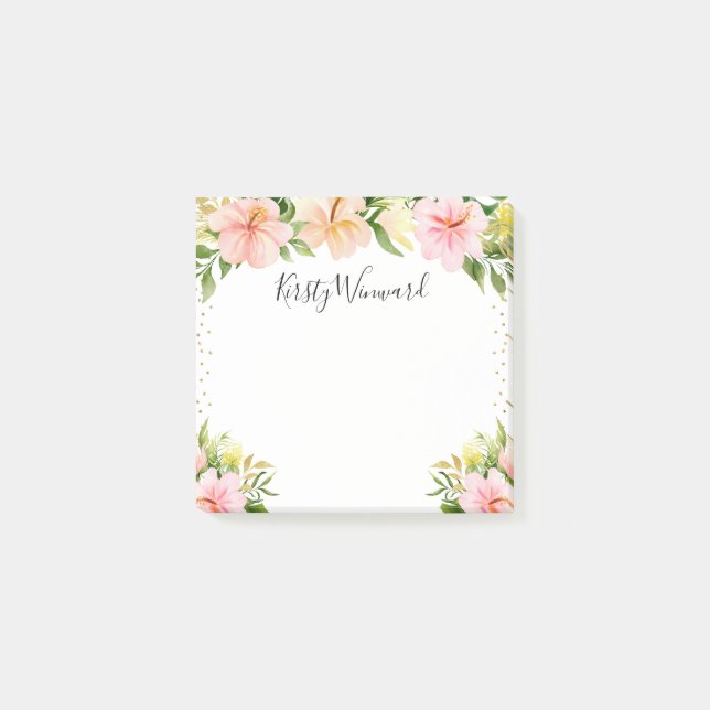 Notas Post-it® Flores Tropicales Acuarela Confeti Dorado (Anverso)