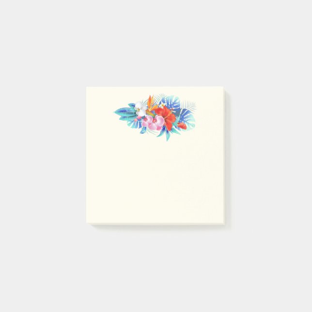 Notas Post-it® Flores tropicales exóticas en rosa y turquesa (Anverso)