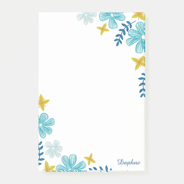 Notas Post-it® Flores Tropicales Turquesas - Añadir tu nombre (Anverso)