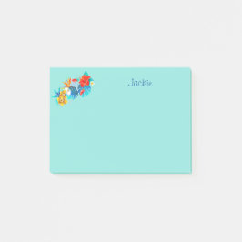 Notas Post-it® Flores tropicales turquesas personalizadas 4x3