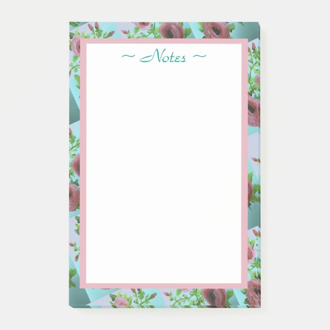 Notas Post-it® Flores turquesa y rosa (Anverso)