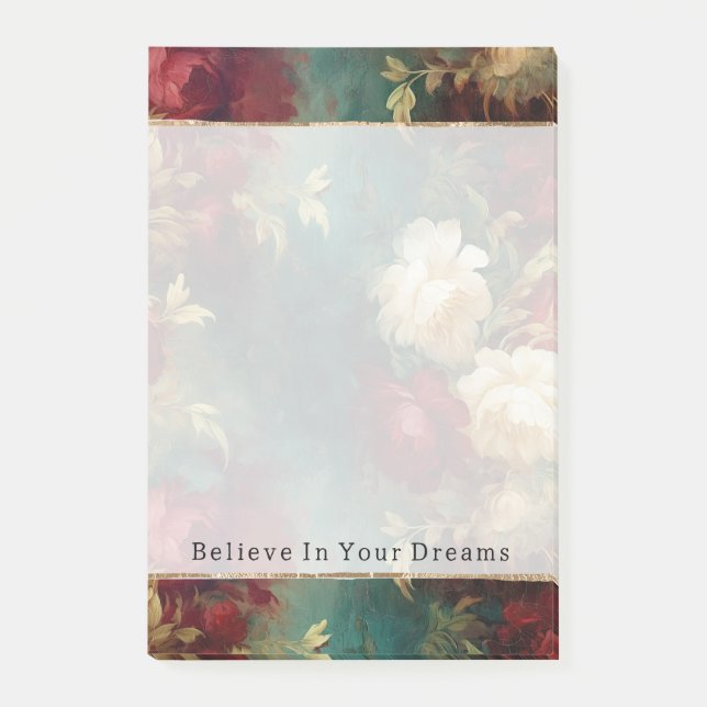 Notas Post-it® Flores verdes blancas rojas (Anverso)