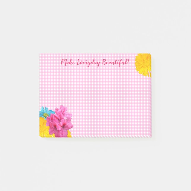 Notas Post-it® Flores y Gingham rosa (Anverso)