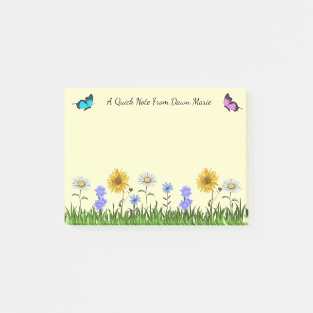 Notas Post-it® Flores y mariposas personalizadas 4 x 3 (Anverso)