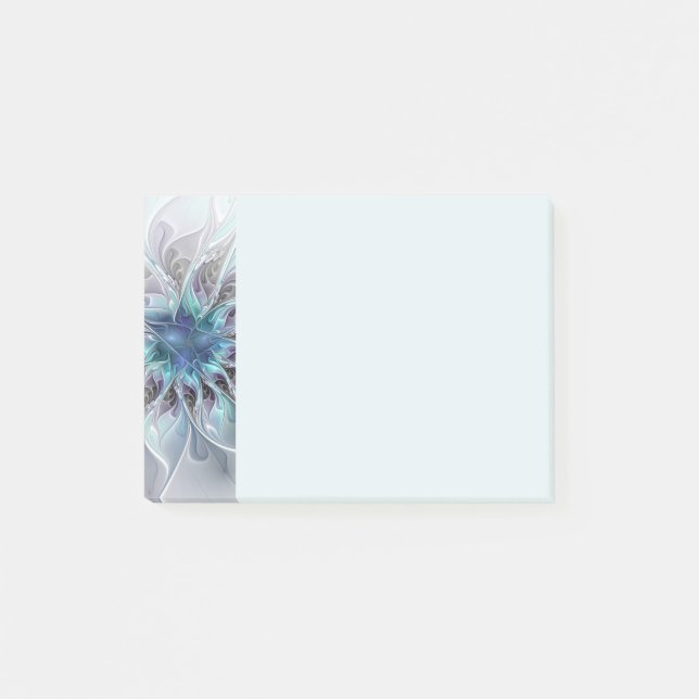 Notas Post-it® Flourish Abstract Modern Fractal Flower With Blue (Anverso)