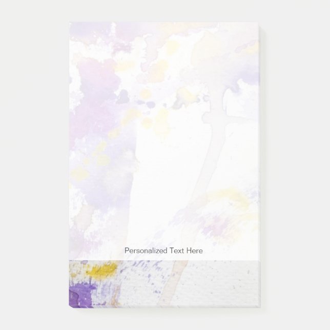 Notas Post-it® fondo amarillo y púrpura de la acuarela (Anverso)