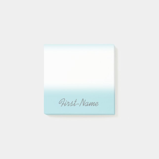 Notas Post-it® Fondo azul en polvo básico con nombre gris oscuro (Anverso)