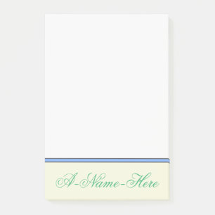 Notas Post-it® Fondo beige con nombre elegante verde marino