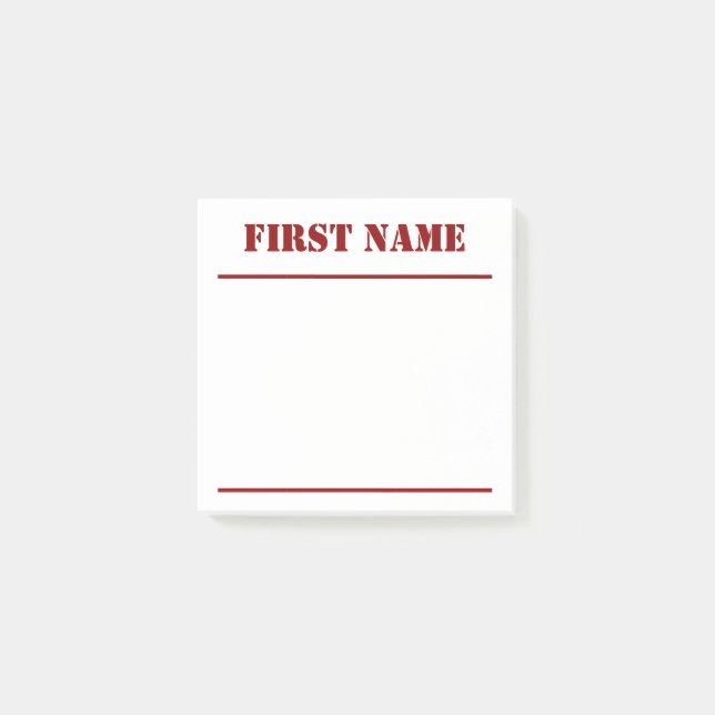 Notas Post-it® Fondo blanco con nombre personalizado rojo oscuro  (Anverso)