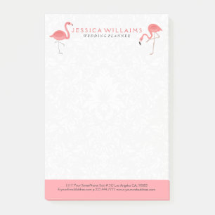 Notas Post-it® Fondo blanco de los damascos del flamenco rosado