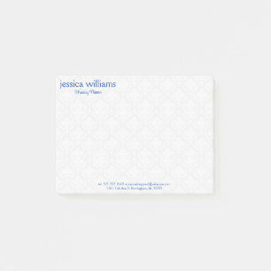 Notas Post-it® Fondo de damascos blancos con tipografía azul