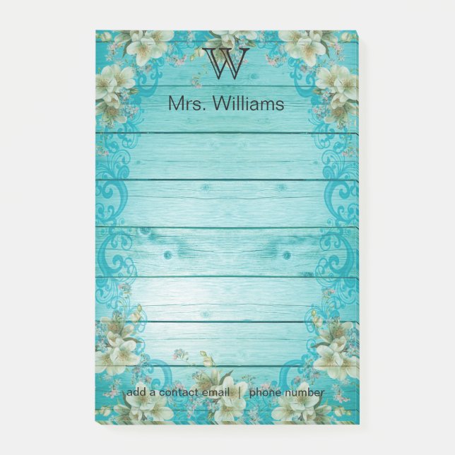 Notas Post-it® Fondo de madera monogramada personalizada (Anverso)