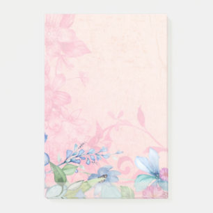 Notas Post-it® Fondo floral rosa y azul bonito