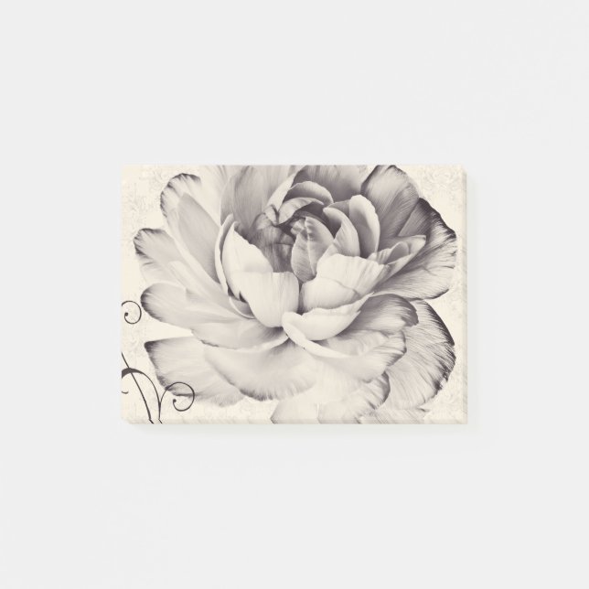 Notas Post-it® Fondo negro de flor blanco insignificante (Anverso)